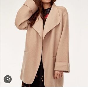 Wilfred ARITZIA CHANDELLE Oversized Shawl 100% MERINO Wool Jacket Tan Beige Sm